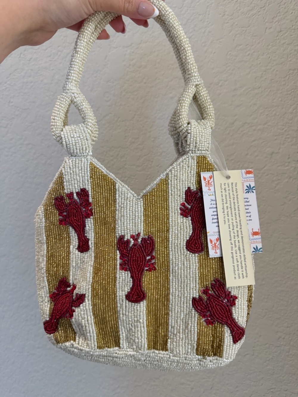 Viral Gold & Ivory Striped Lobster Beaded Bag NEW